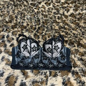 Elegant Vintage Black Lace Beaded Bralette